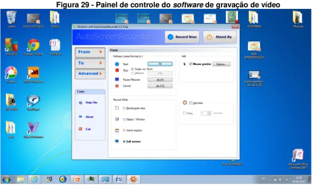 Figura 29 - Painel de controle do software de gravação de vídeo 
