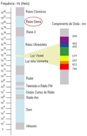 Ilustração 18 - Espectro da radiação eletromagnética. Dependendo da fonte propulsora desta energia, a luz é  classificada como natural ou artificial