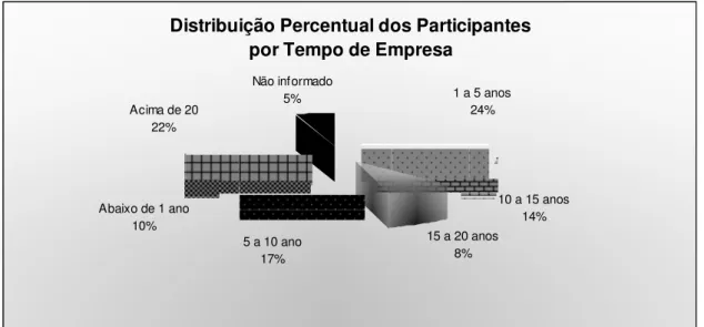 Gráfico 7: Distribuição percentual de participantes por tempo de empresa. 