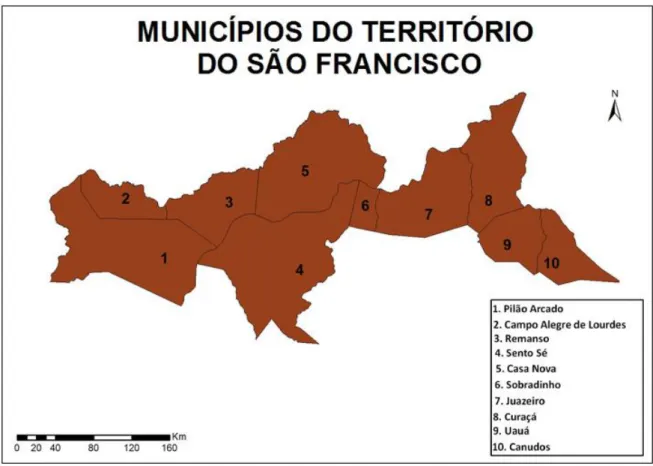 Figura  3.  Mapa  dos  municípios  pertencentes  ao  Território  Sertão  do  São  Francisco.