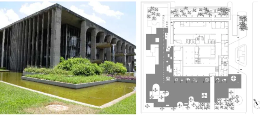 Figure 1. View from the Southwest corner. Figure 2. Reflecting pool (gray hatch). 