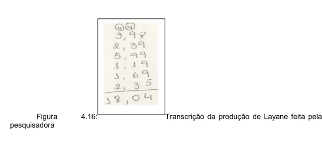 Figura  4.16:  Transcrição  da  produção  de  Layane  feita  pela pesquisadora