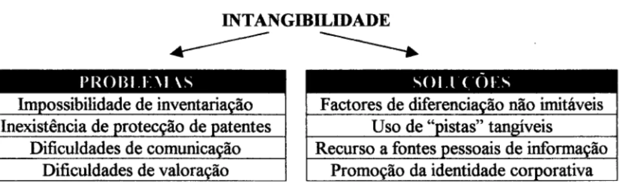 Figura 1 : Problemas e soluções associados à intangibilidade  INTANGIBILIDADE 