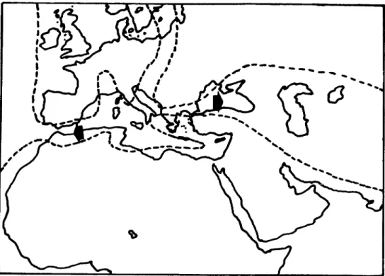 Figura 1.1. Expansão inicial do mar de Tétis, há 150 milhões de anos (Evans, 1986). 