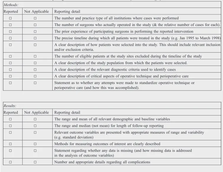 Table 1 Guidelines for the reporting of clinical research data in the Journal of Pediatric Surgery Methods: