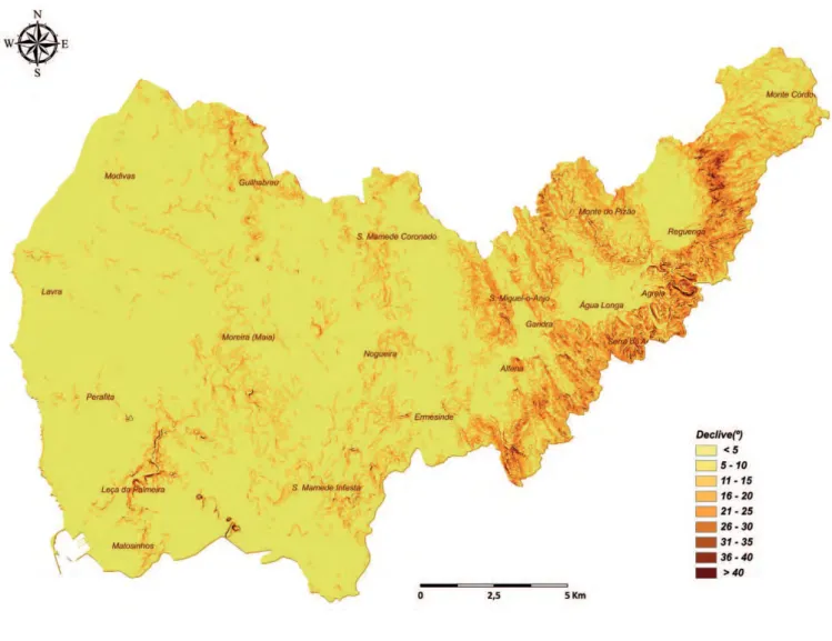 Fig 4 · A representação dos declives assinala o caracter acidentado do sector montante da área.