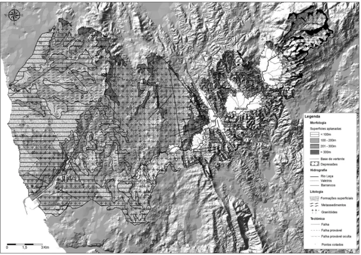 Fig. 3. Esboço geomorfológico simplificado do território do Leça.