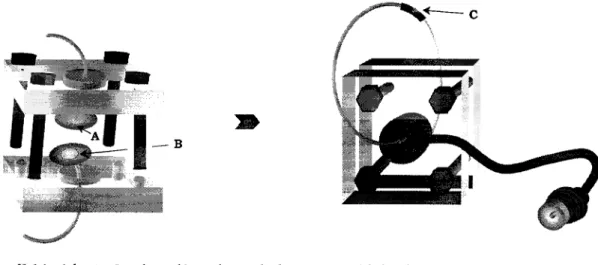 Figura 11.14 Adaptação dos eléctrodos tubulares ao módulo de suporte através de duas  borrachas (A) fixadas pela ponta flangeada (B) dos tubo de Teflon®