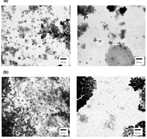 Figure  3:  TEM  images  of  DF  and  DL 3   formulations  prepared  by  HPH  (left)  and  US  (right): (a) DF; (b) DL 3 