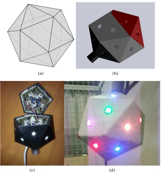 Figure 4.3: (a) Polyhedron 3D view: A 3D representation of an icosahedron. (b) CAD: the CAD model of the designed marker