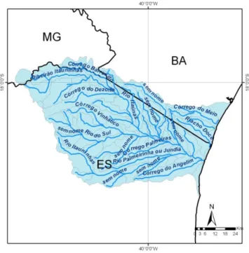 Figura 1 - Localização da área de estudo (Bacia do rio Itaúnas, IBGE, 1:1.000.000). 
