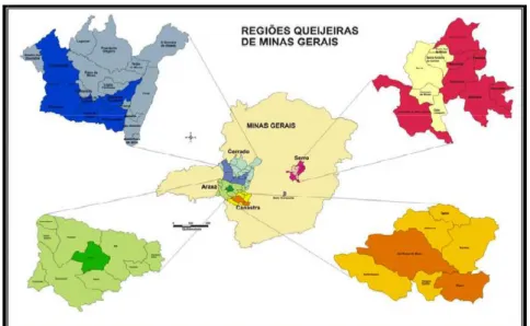 Ilustração 1 Mapa das regiões queijeiras de Minas Gerais  Fonte: Neto (2009). 