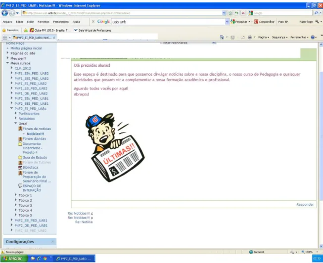 Figura 2 – Cópia de página do ambiente de aprendizagem on-line do Fórum “Notícias”. 