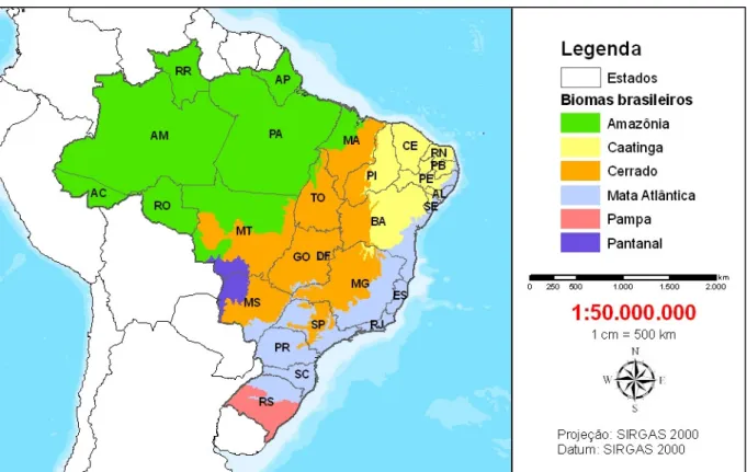 Figura 4: Abrangência dos biomas brasileiros. Escala 1:50.000.000. 