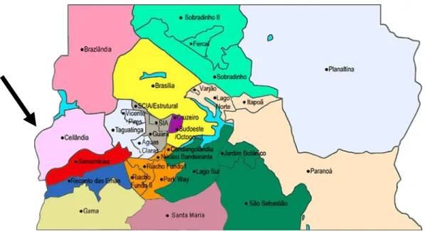 Figura 3: Mapa das Regiões Administrativas do DF, com destaque para Ceilândia/DF 