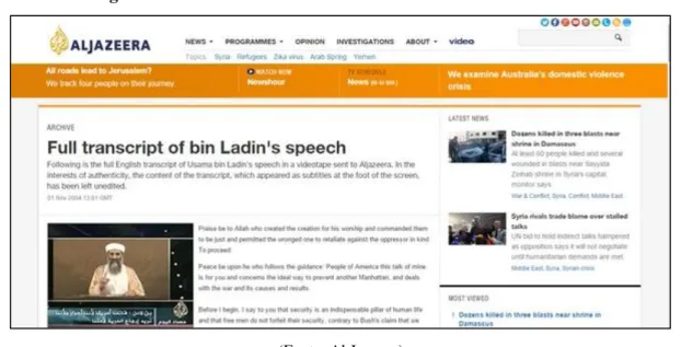 Figura 8- Tela do site da Al Jazeera com vídeo de Osama bin Laden 