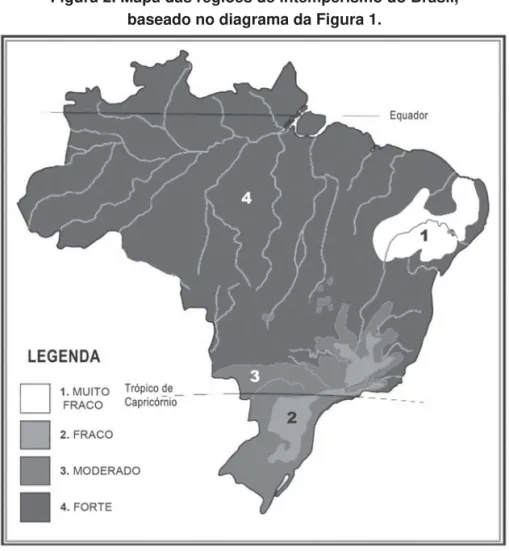 Figura 2. Mapa das regiões de intemperismo do Brasil,  baseado no diagrama da Figura 1.