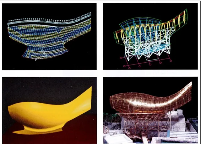 Figura 1.6-Maquete e modelo virtual da escultura o Peixe de Frank Gehry. 
