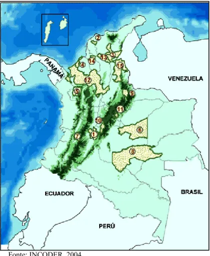 Figura 7: Localização das áreas de desarollo rural (ADR) da Colômbia.  