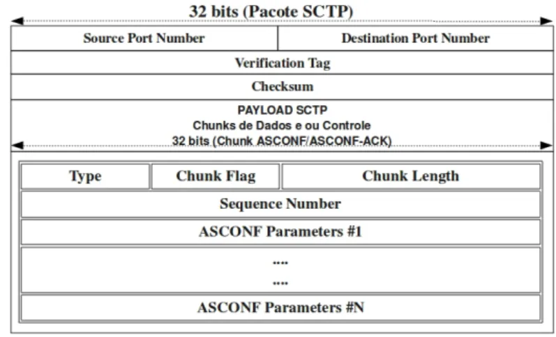 Figura 3.1: Representac¸˜ao gen´erica de um pacote SCTP com um Chunk ASCONF/ASCONF- ASCONF/ASCONF-ACK