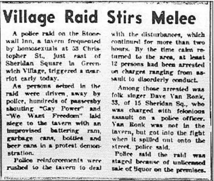 Figura 4: Nota do jornal New York Post sobre a revolta de Stonewall. 