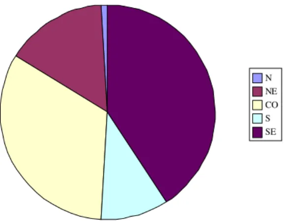 Gráfico 1: Divisão das Organizações por Região  Fonte: Burgos (2007) 