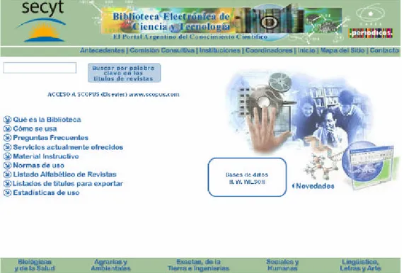 Figura 1 – Página Inicial da Biblioteca Eletrônica de Ciência e Tecnologia da  Argentina