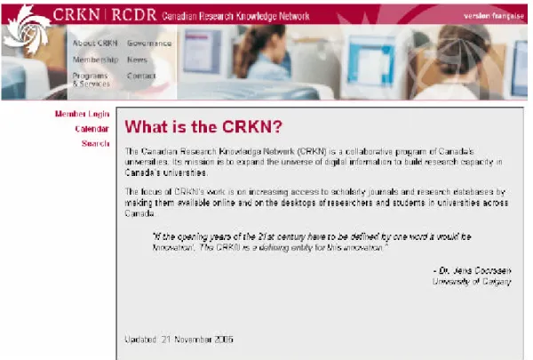 Figura 3 – Página Inicial do Portal Canadense CRKN. 