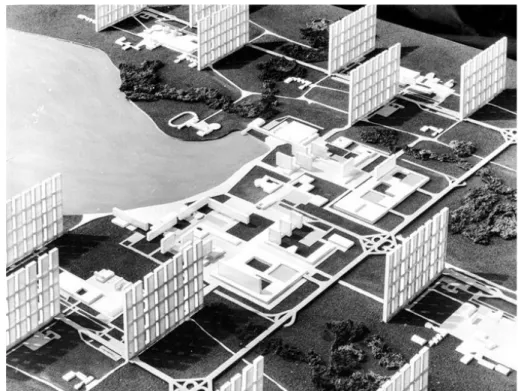 Figura 8  –  Rino Levi e equipe, Plano Piloto de Brasília (1957)  –  Maquete  Setor de Habitação Intensiva e Centro Urbano 