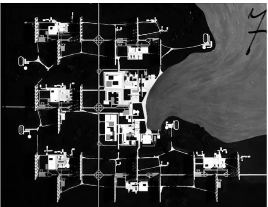 Figura 9  –  Rino Levi e equipe, Plano Piloto de Brasília (1957)  –  Maquete  Setor de Habitação Intensiva e Centro Urbano 
