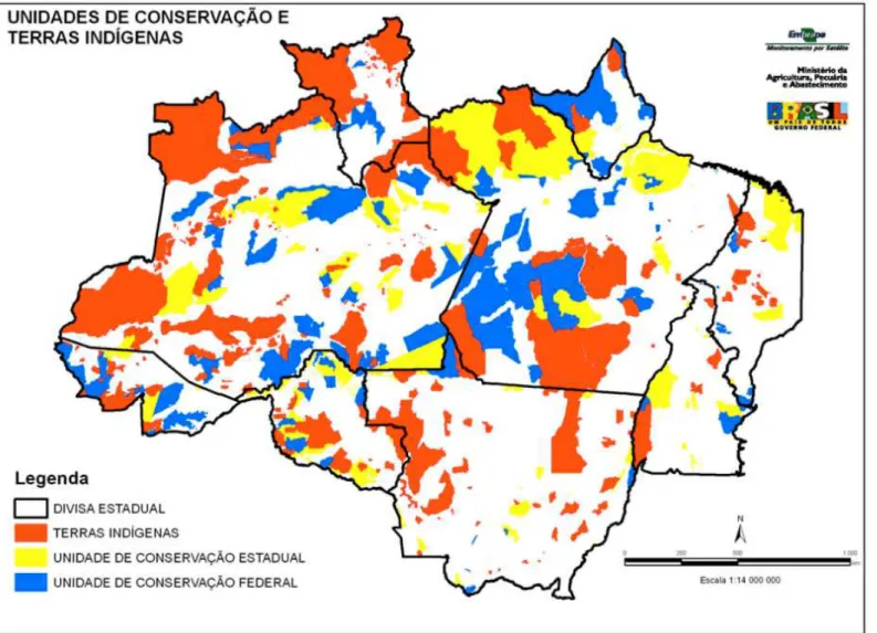 Figura 4 - Mapa de Unidades de Conservação e Terras Indígenas na Amazônia Legal.
