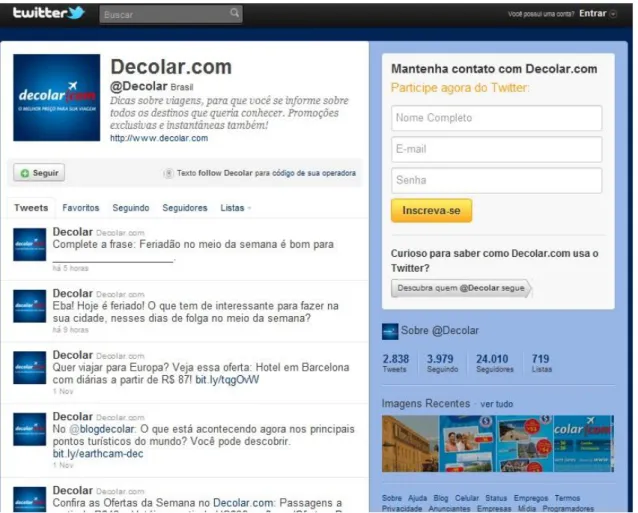 Figura 11: Perfil do Decolar.com no Twitter, 2011. 