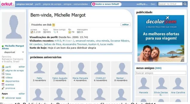 Figura 13: Publicidade do Decolar.com em perfil pessoal do Orkut, 2011. 
