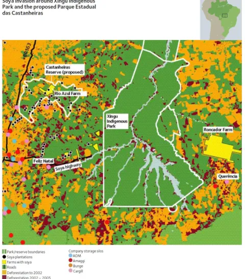 Figura 3 - A expansão da soja no entorno do Parque do Xingu 