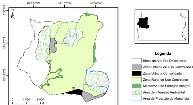 Figura 5. Mapa adaptado do zoneamento do PDOT na Bacia do Alto Rio Descoberto. Autor: Juliana Faria Nunes