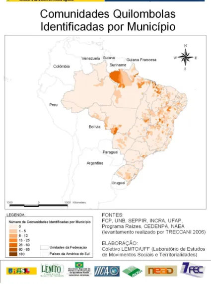 Figura 6 – Comunidades quilombolas identificadas por município no Brasil  Autor: Coletivo LEMTO/UFF 