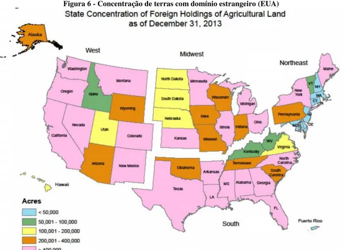 Figura 6 - Concentração de terras com domínio estrangeiro (EUA) 