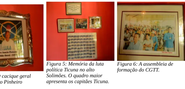 Figura 5: Memória da luta  política Ticuna no alto  Solimões. O quadro maior  apresenta os capitães Ticuna.