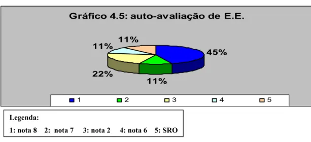 Gráfico 4.5: auto-avaliação de E.E. 45% 11%22%11%11% 1 2 3 4 5