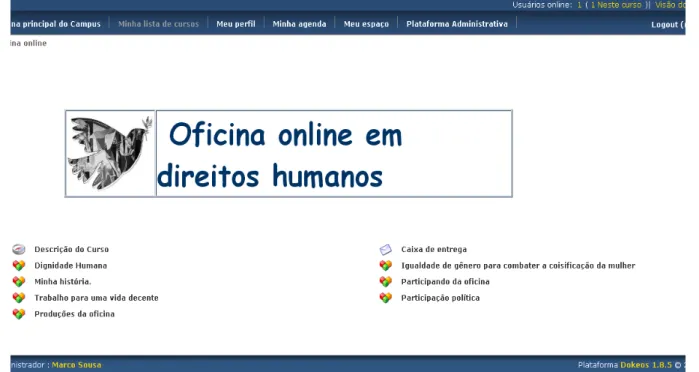 Figura 1: Página inicial da oficina online em direitos humanos. 