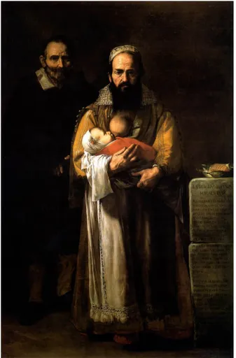 Figura 9 - Magdalena Ventura com seu filho e marido. De Jusepe de Ribera, 1631.  Coleção Ruiz de  Alda, Madrid