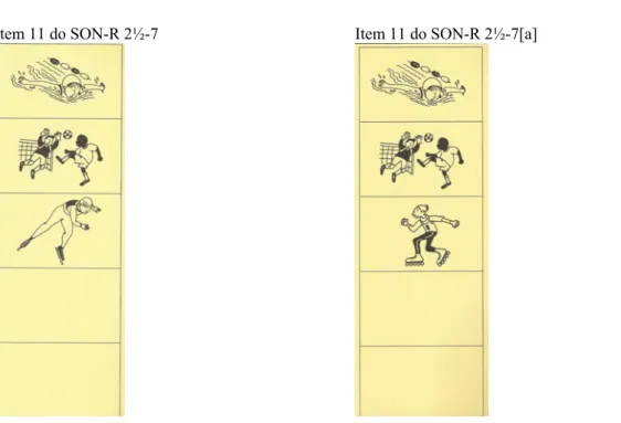 Figura 5.3 Mudanças no item 11 do subteste Categorias do SON-R 2½-7 para o SON-R 2½-7[a] 