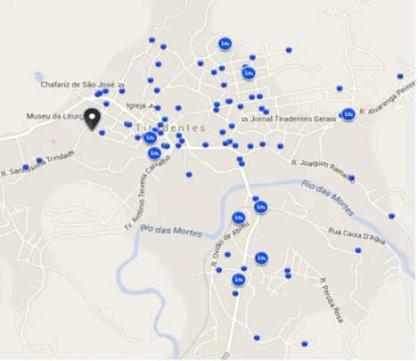 Figura 3.3  –  Localização Preliminar dos Meios de Hospedagem em Tiradentes  –  MG 