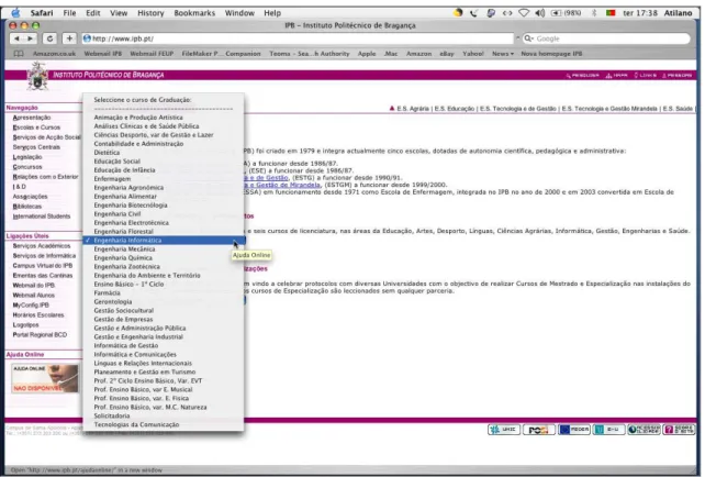 Figura 4.3 – O menu dropdown exibe a totalidade dos cursos. 