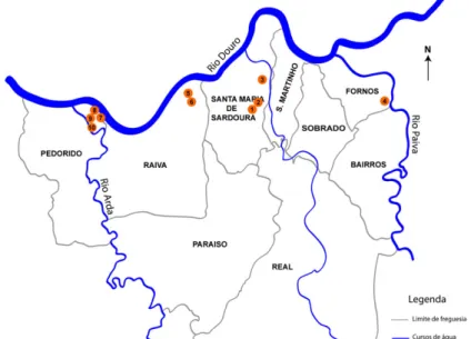 Figura 1. Mapa do concelho de Castelo de Paiva identificando a localização dos medronheiros  estudados