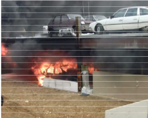 Figure 13- The burning of old and new cars in open car park [24] 