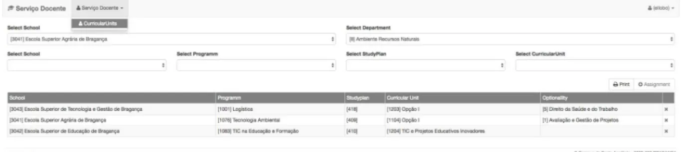 Figure 2.3: Curricular Units module view.