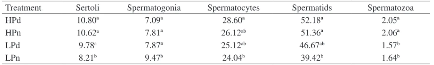 TABLE 3. Effect of treatments on the number of cells per seminiferous tubule in young Santa Inês sheep.