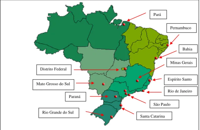 Figura 3.2        Localização de unidades descentralizadas da organização.  