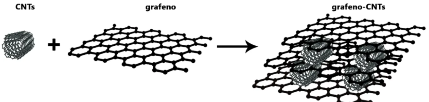 Figura  6  -  Interações  entre  CNTs  e  grafeno  que  resultam  na  formação  do  nanocompósito  Grafeno-CNTs